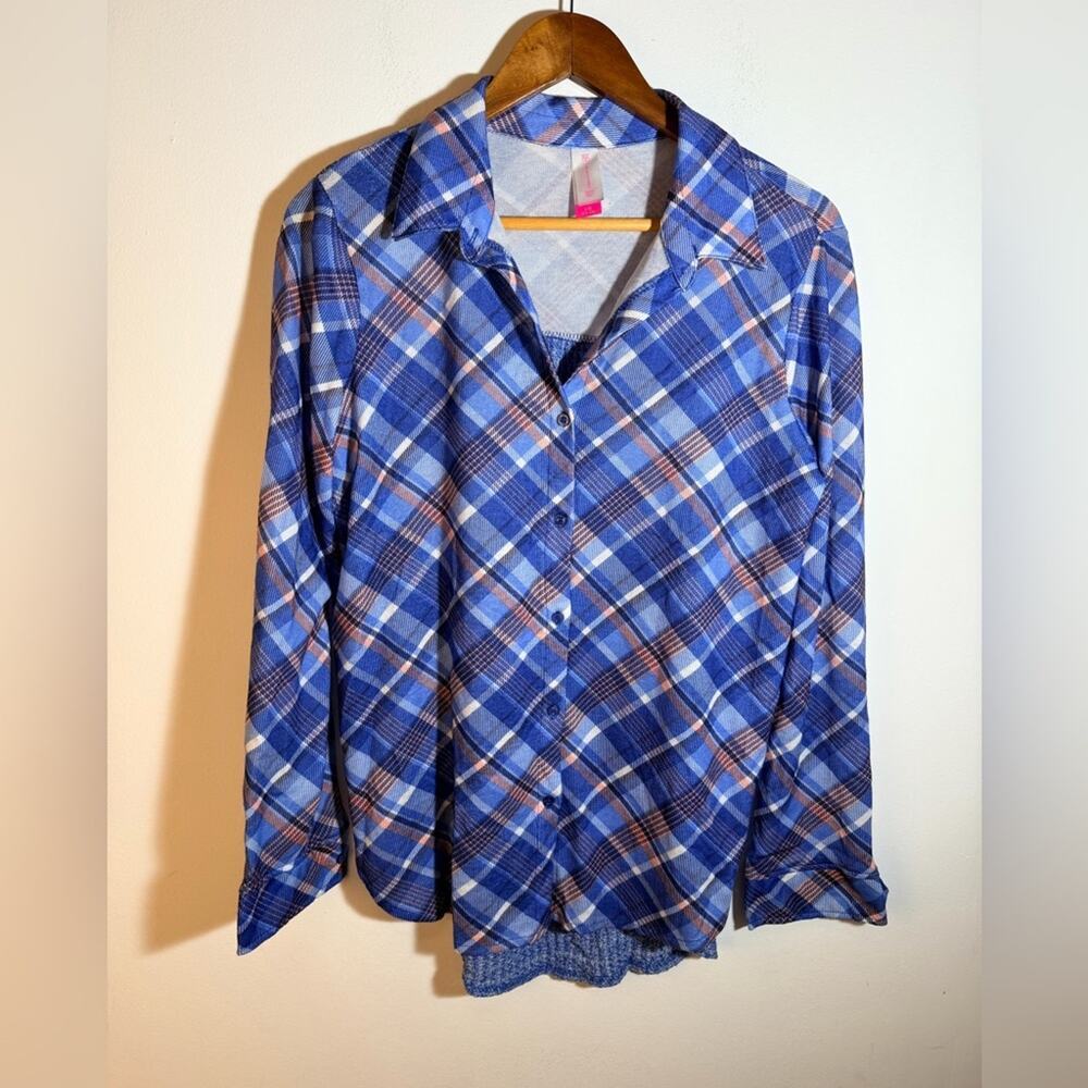 No Boundaries Blue and Orange Plaid Shirt